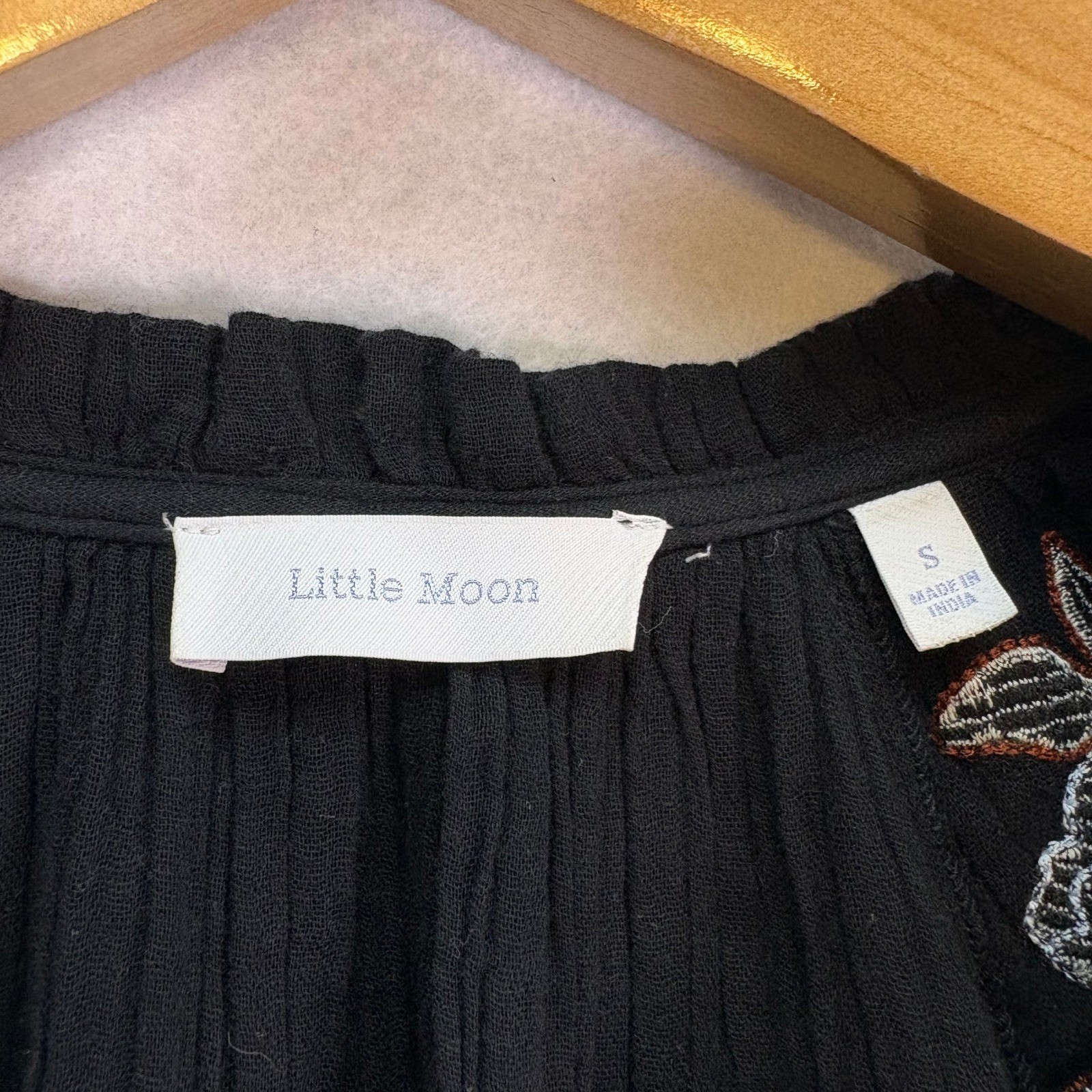 Aritzia Little Moon Black Embroidered Thalia Mini Dress Size S Boho Cottagecore