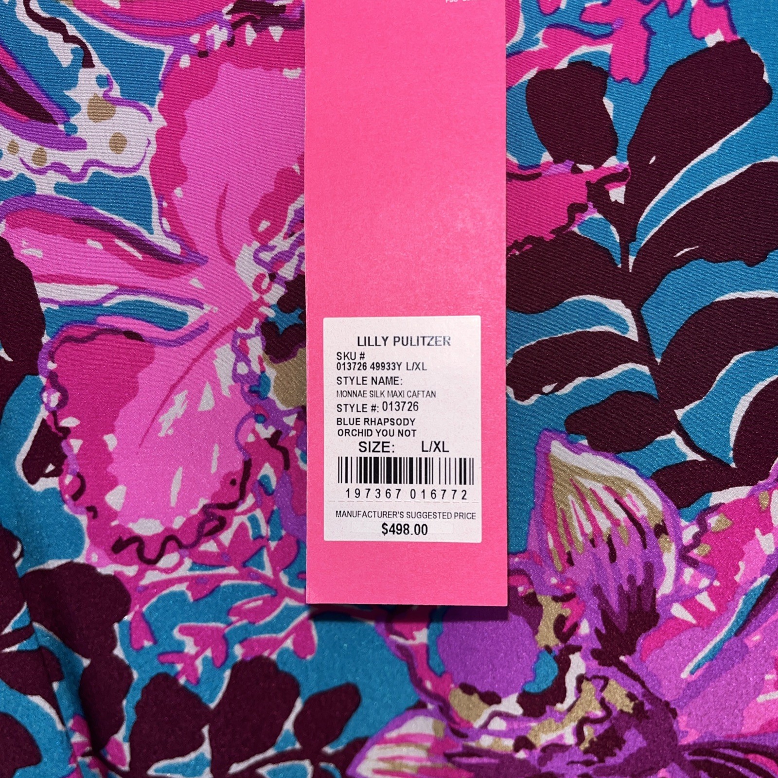 Lilly Pulitzer Monnae Silk Maxi Caftan Ruffle rhapsody orchid you not NWT L/XL