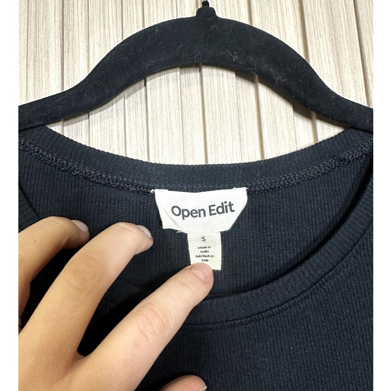 Open Edit Black Ribbed Bodycon Mini T-shirt Dress Size S