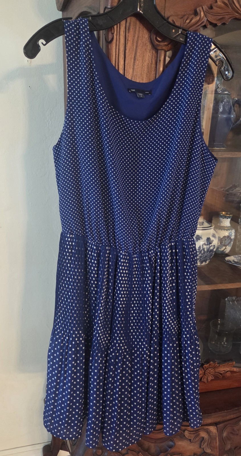 Gap Dress Size Medium Blue And White Sleeveless Pleats And Ruffles