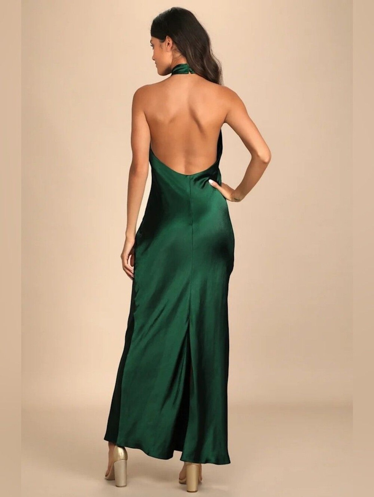 Lulus Love in Your Life Emerald Green Satin Halter Maxi Dress