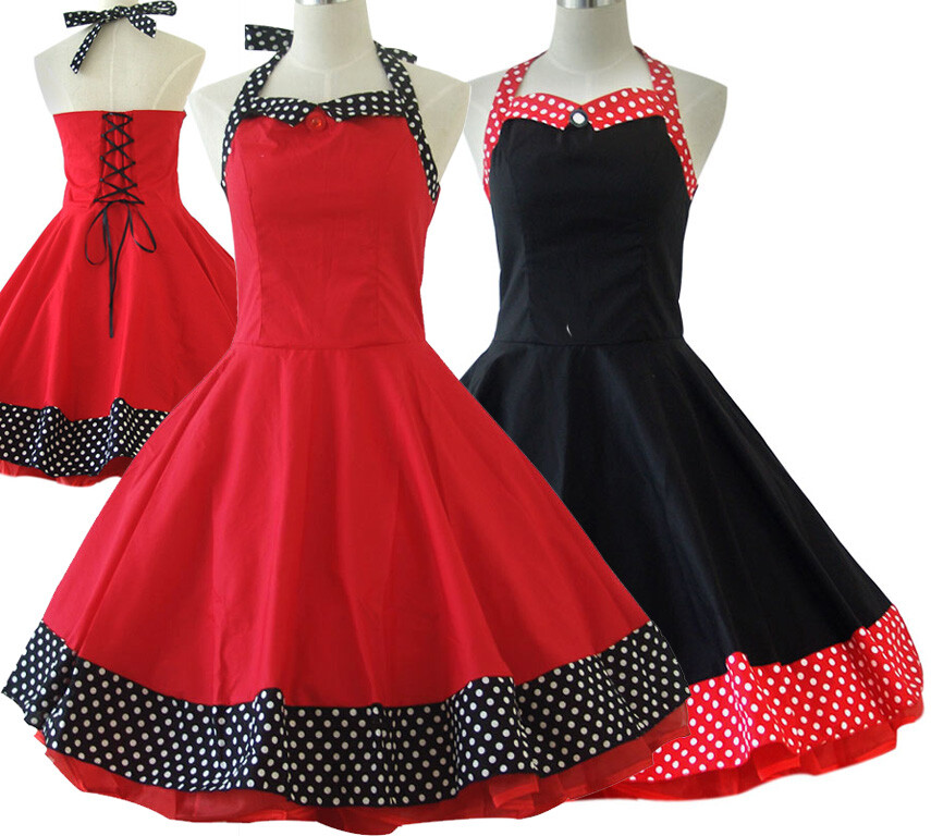 Retro Vintage 50s 60s 70s TEA Swing Rockabilly Dress Cotton Ball Party Dress Red
