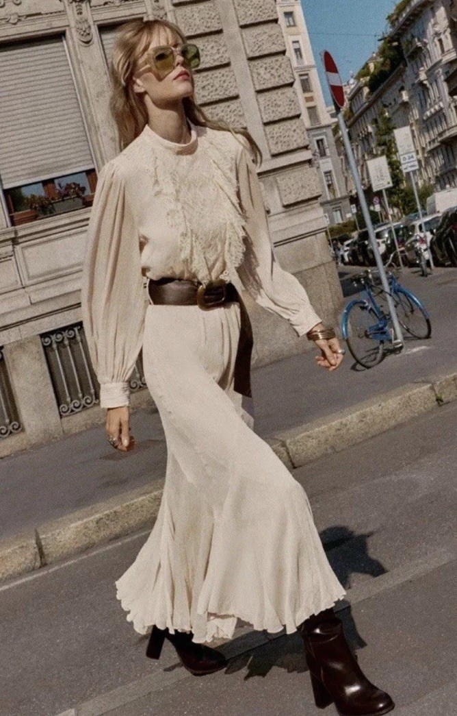 ZARA NEW WOMAN BELTED LACE MIDI DRESS RUFFLE MID ECRU Size L ReF: 5029/198/715