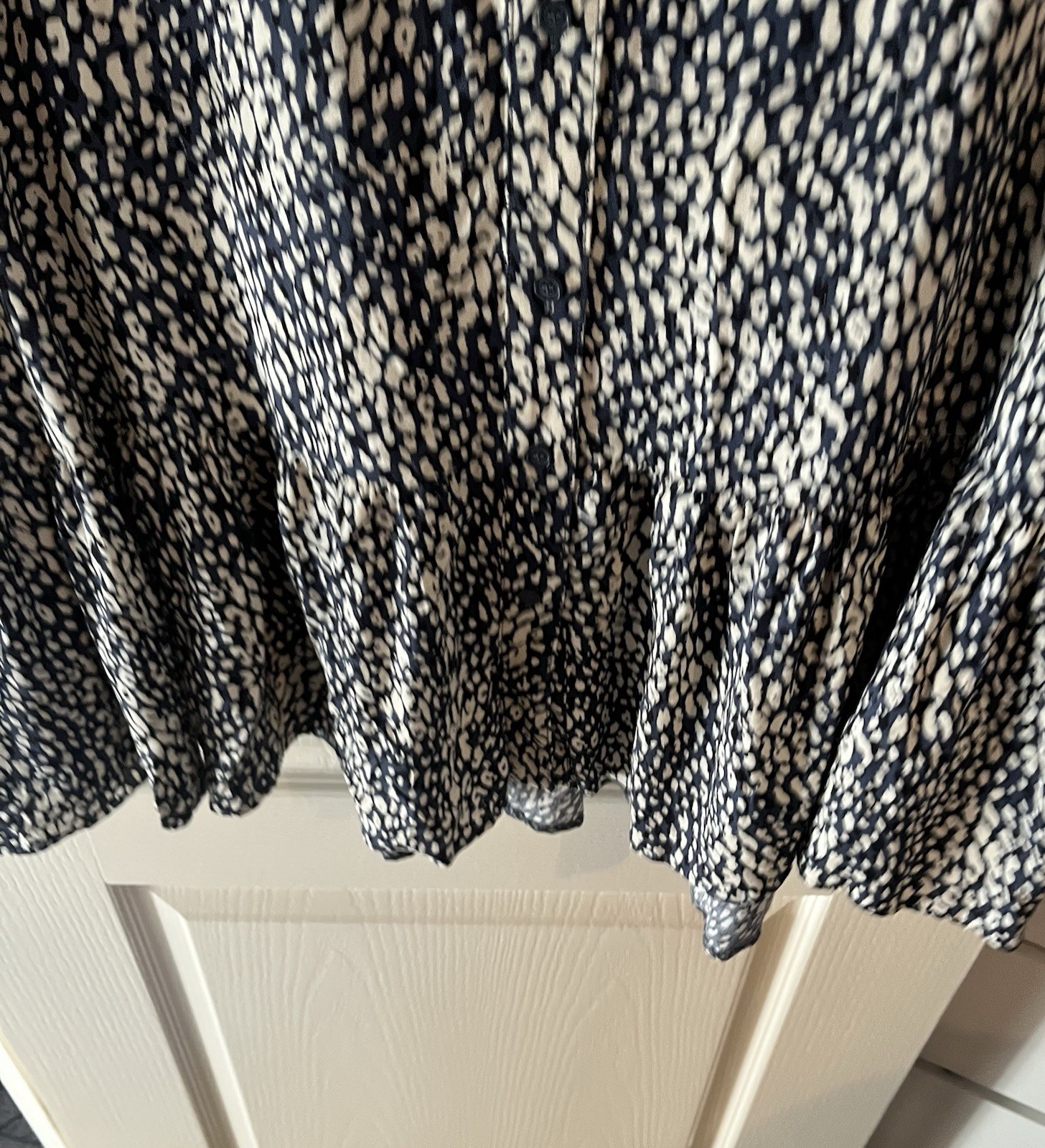 George Button Through Dress, abstract animal print and a ruffled hem. Size 18
