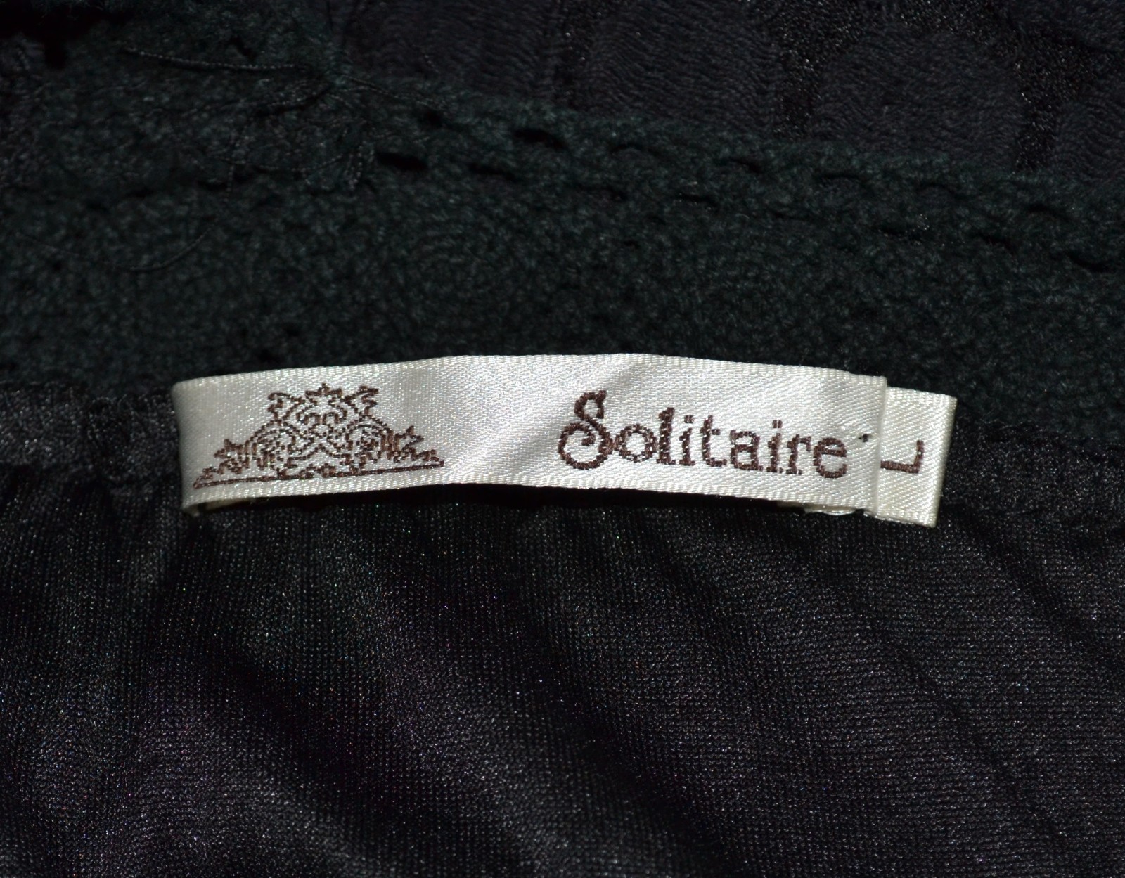 SOLITAIRE Black Circle Lace Square Neck Dress Large 3/4 Tied Cuff Sleeves Lined