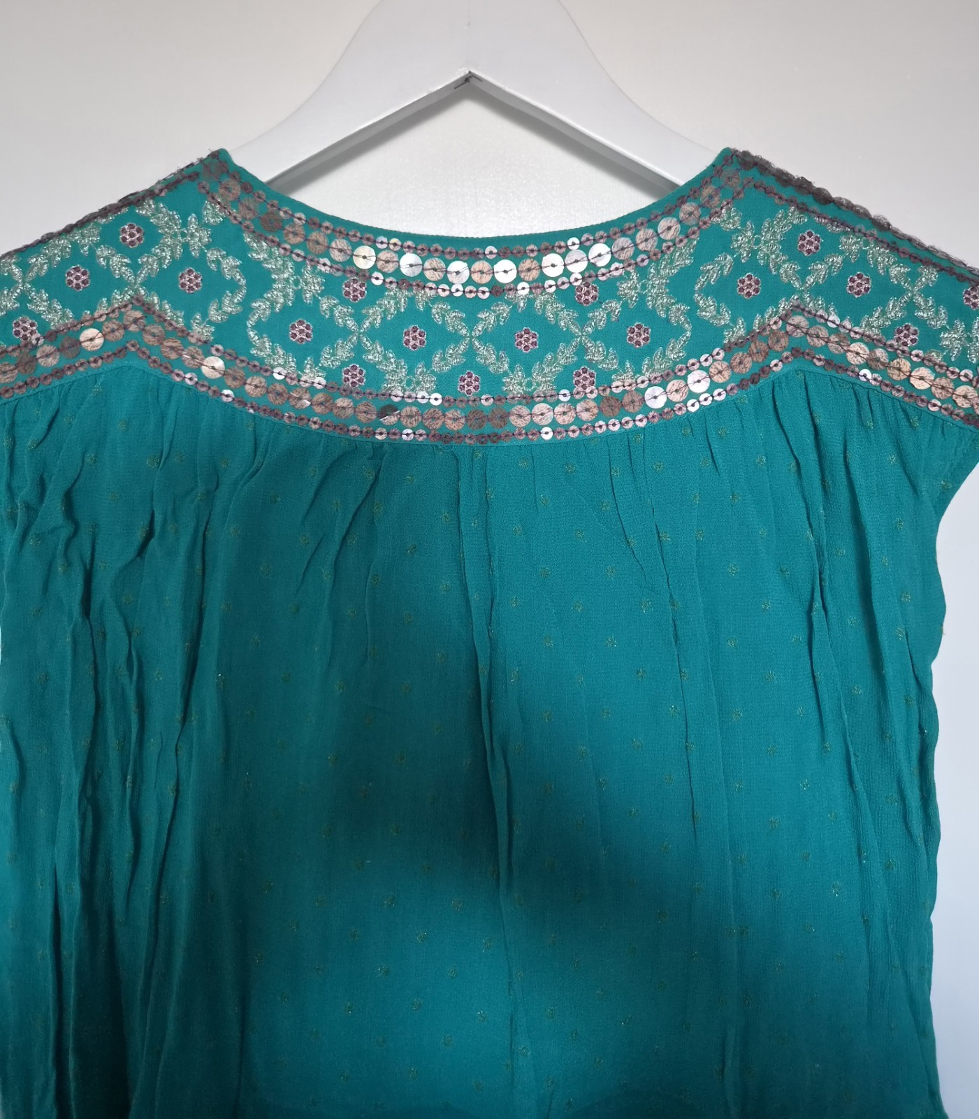 Monsoon Summer Dress Decorative Sequins and Embroidery Viscose Size S