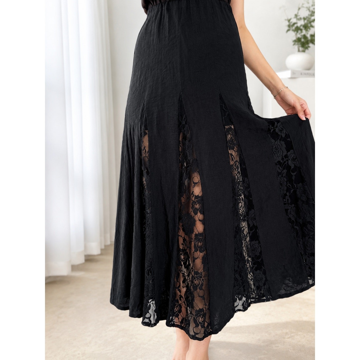 Black maxi dress with lace