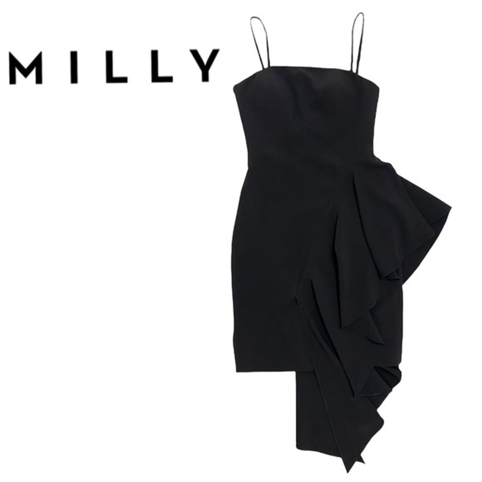 Milly Ruffle Spaghetti Strap Black Dress Stretch Cocktail Party Formal Size 0