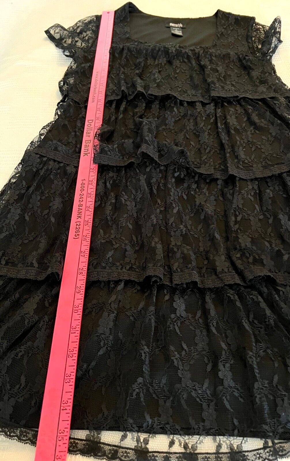Metro Style Short/ Cap Sleeve Dress Black Lace Tiered Size 4
