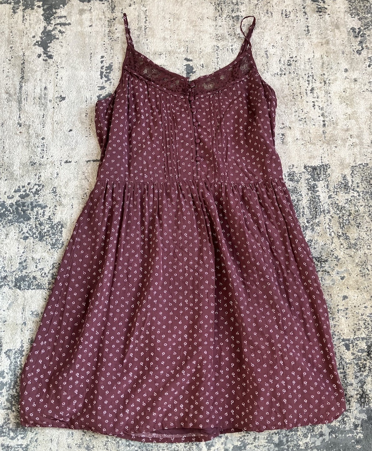 Abercrombie And Fitch Cami Sundress M Mini Floral Maroon Lace Trim Feminine
