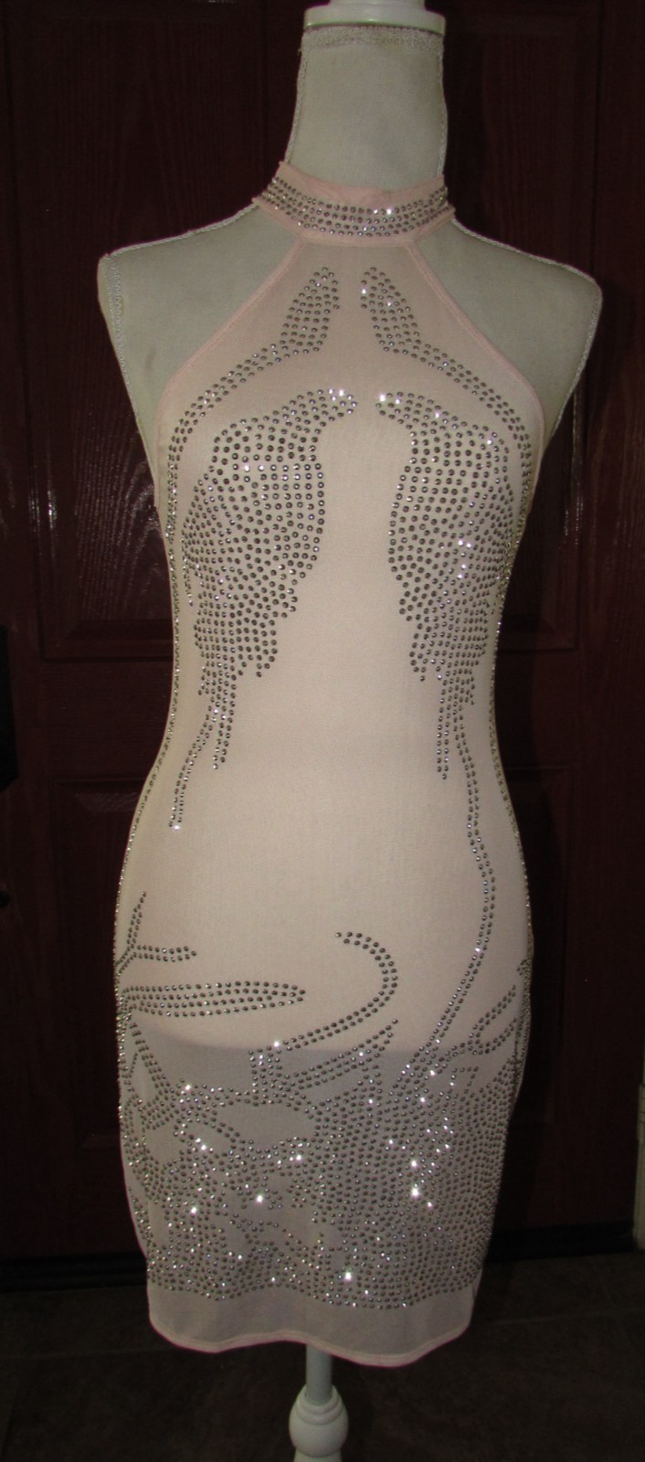Sleeveless Sheath Sheer Mesh Embellished Rhines Mini Dress Pink Unbranded Size M