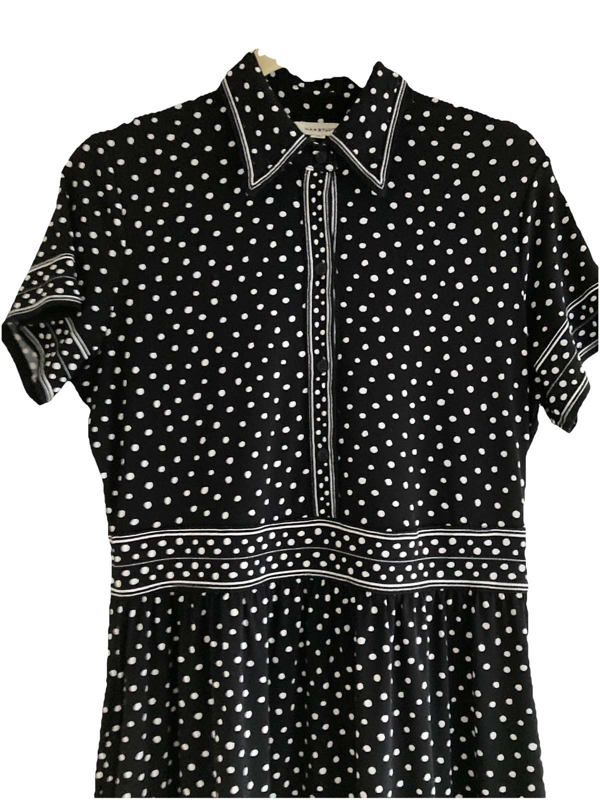 Max Studio Polka For Dress Fit Flare Pockets Size Small Chest 36” Midi