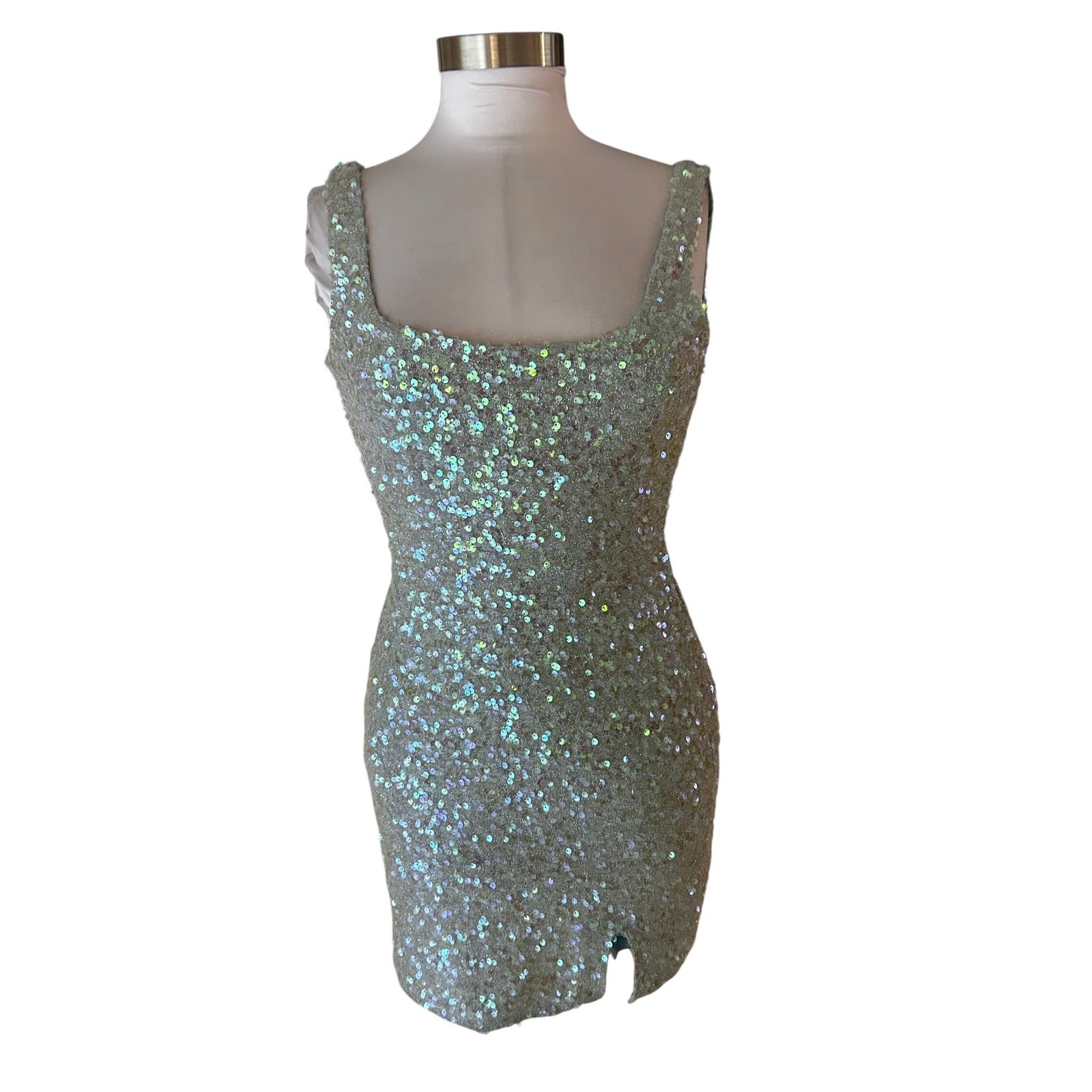 Jump Apparel Sequin Mini Dress Size Small Iridescent Open Back Tie Detail