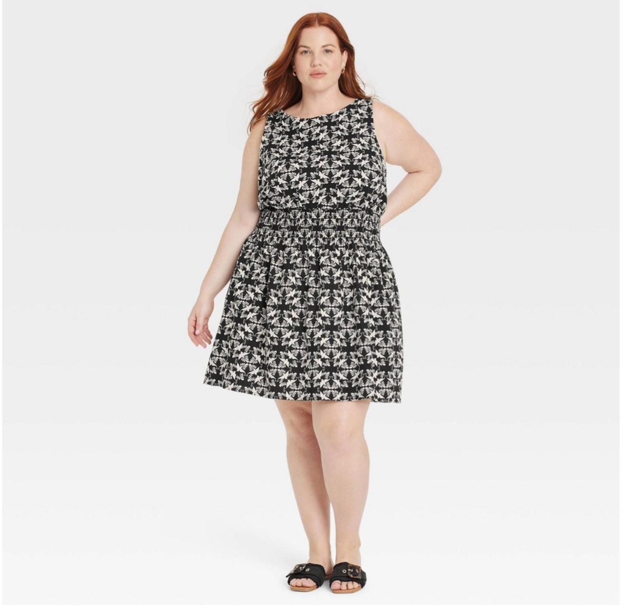 NWT~ Universal Thread sz XXL Black Cream Dove Print Sleeveless Smock Dress 1459