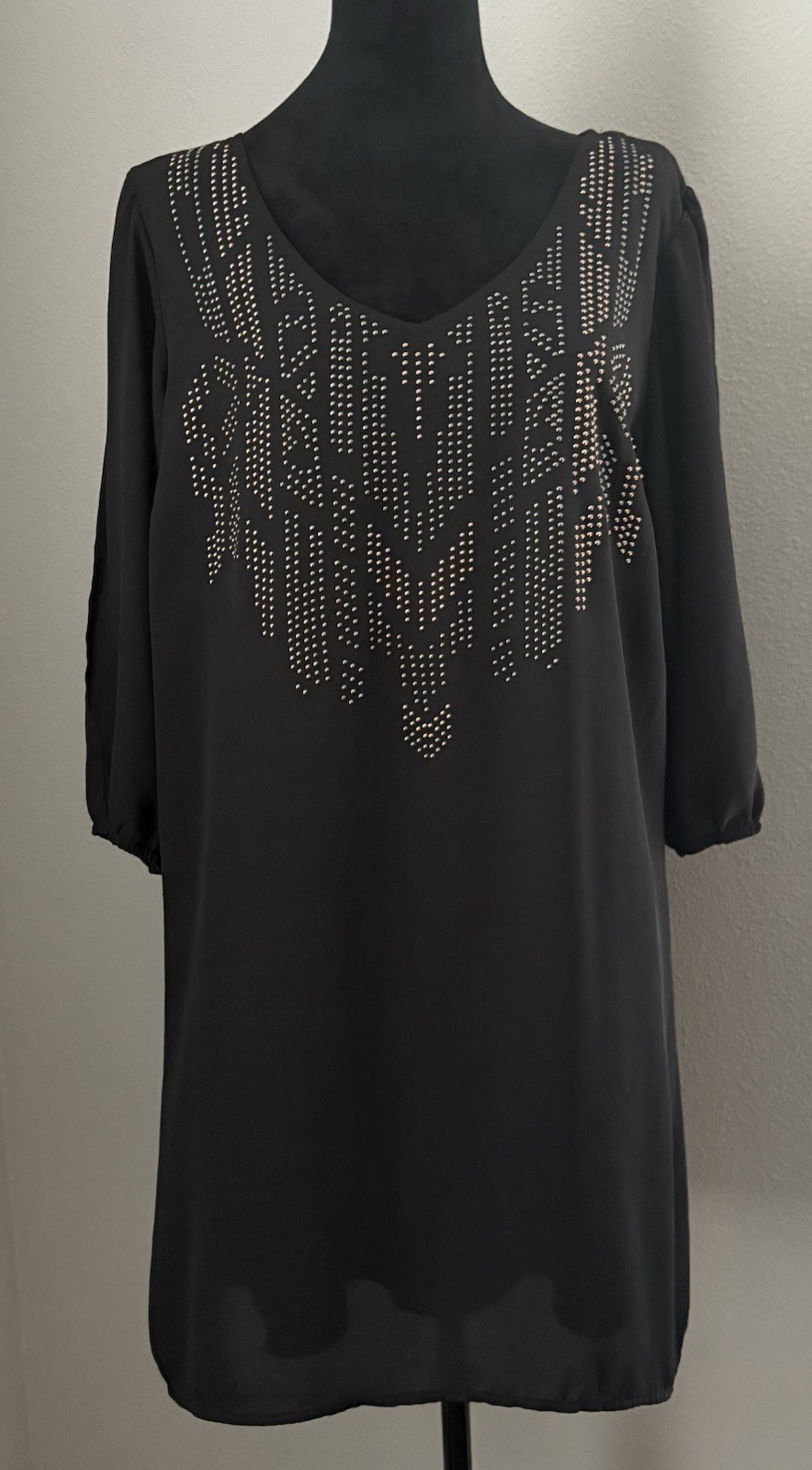 BeBop, Long Sleeve Dress With Silver And Rose Gold Studded Detailing, Size XL