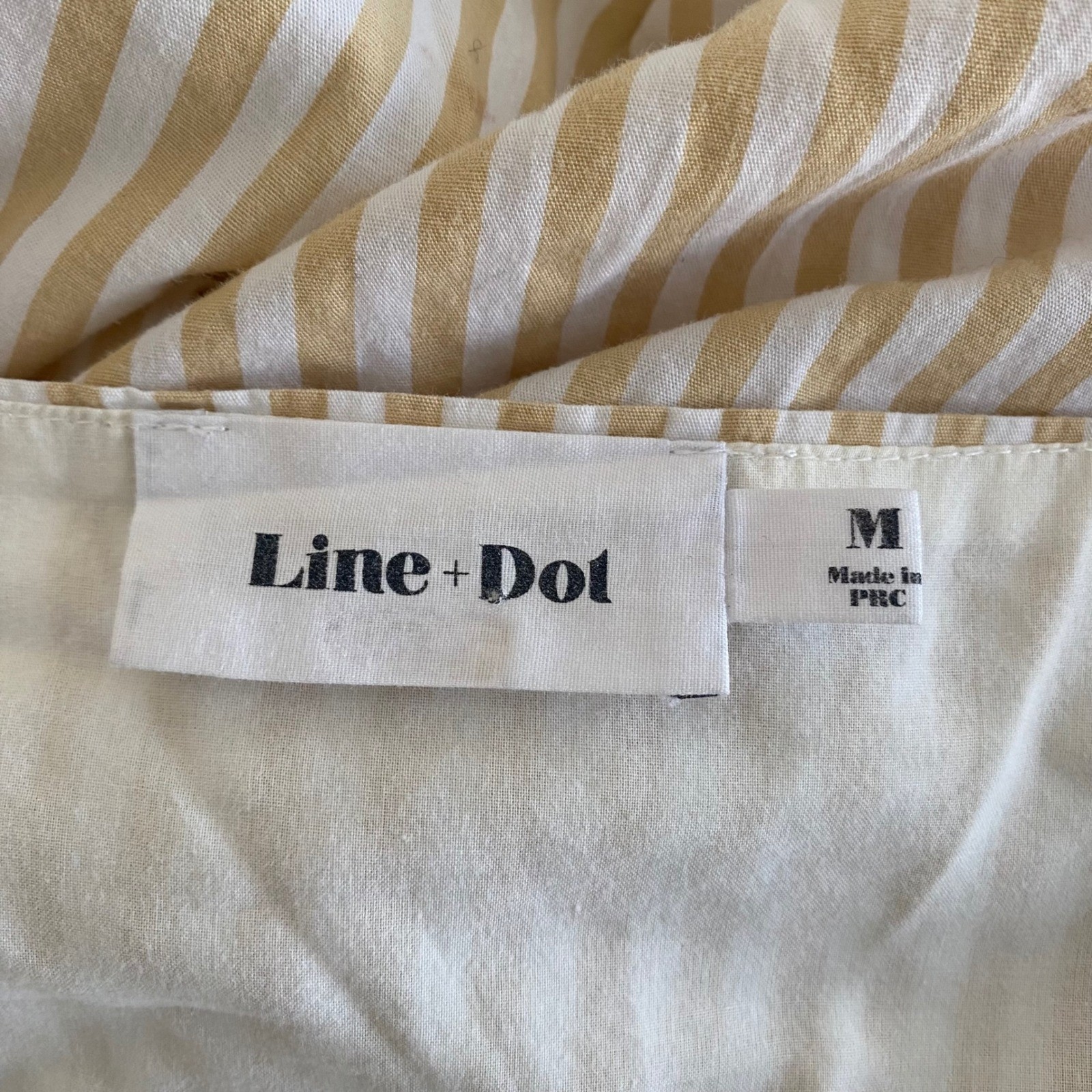 Line + Dot Midi Dress Womens M Tan White Striped Cotton Tie Waist Coastal Preppy