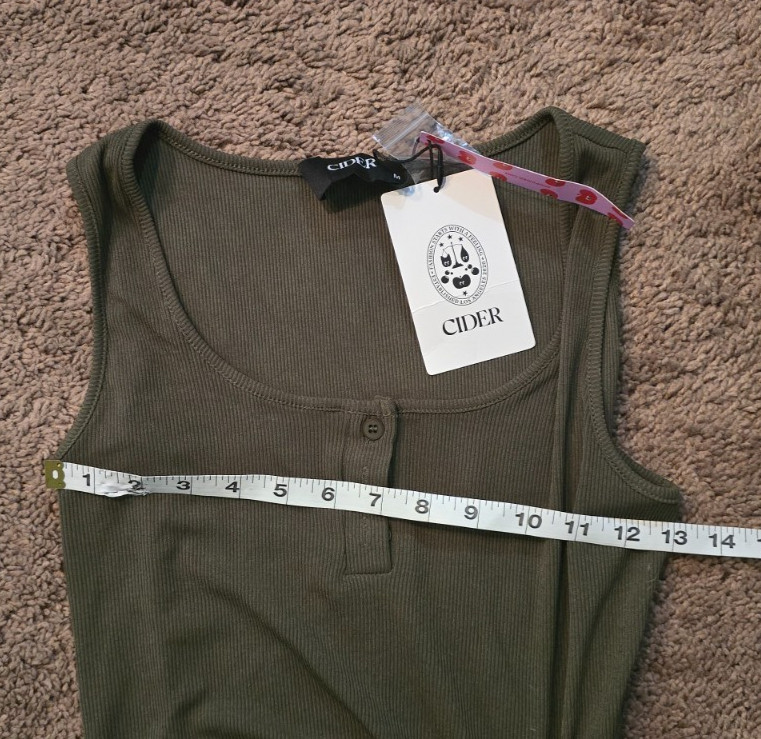 NWT Cider Green Ribbed Button Drawstring Slit Midi Dress Sz Medium