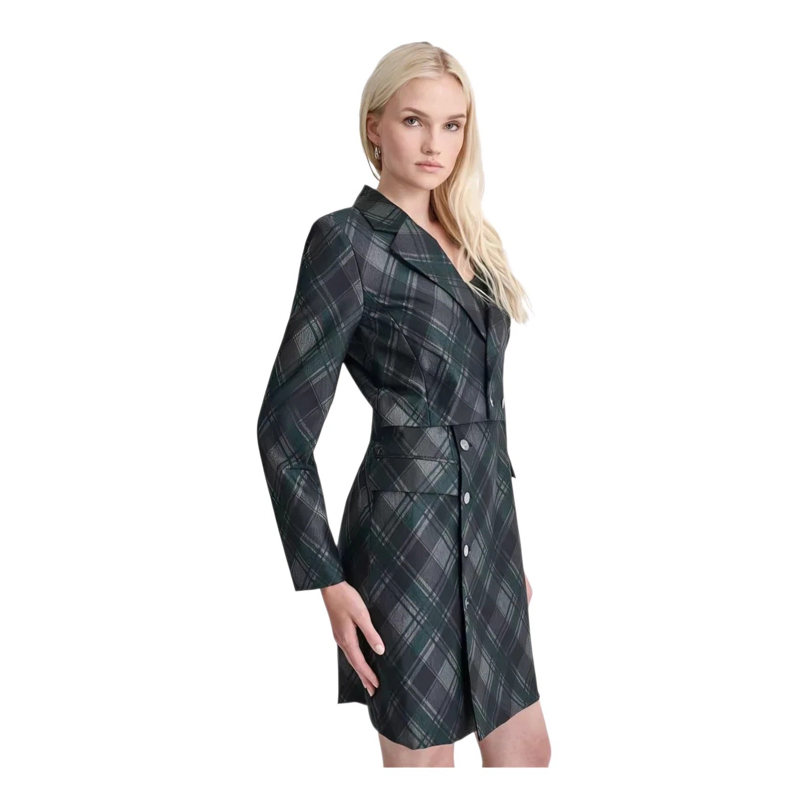DKNY Women Plaid Print Notched Collar Blazer Sheath Jacket Dress Size 2
