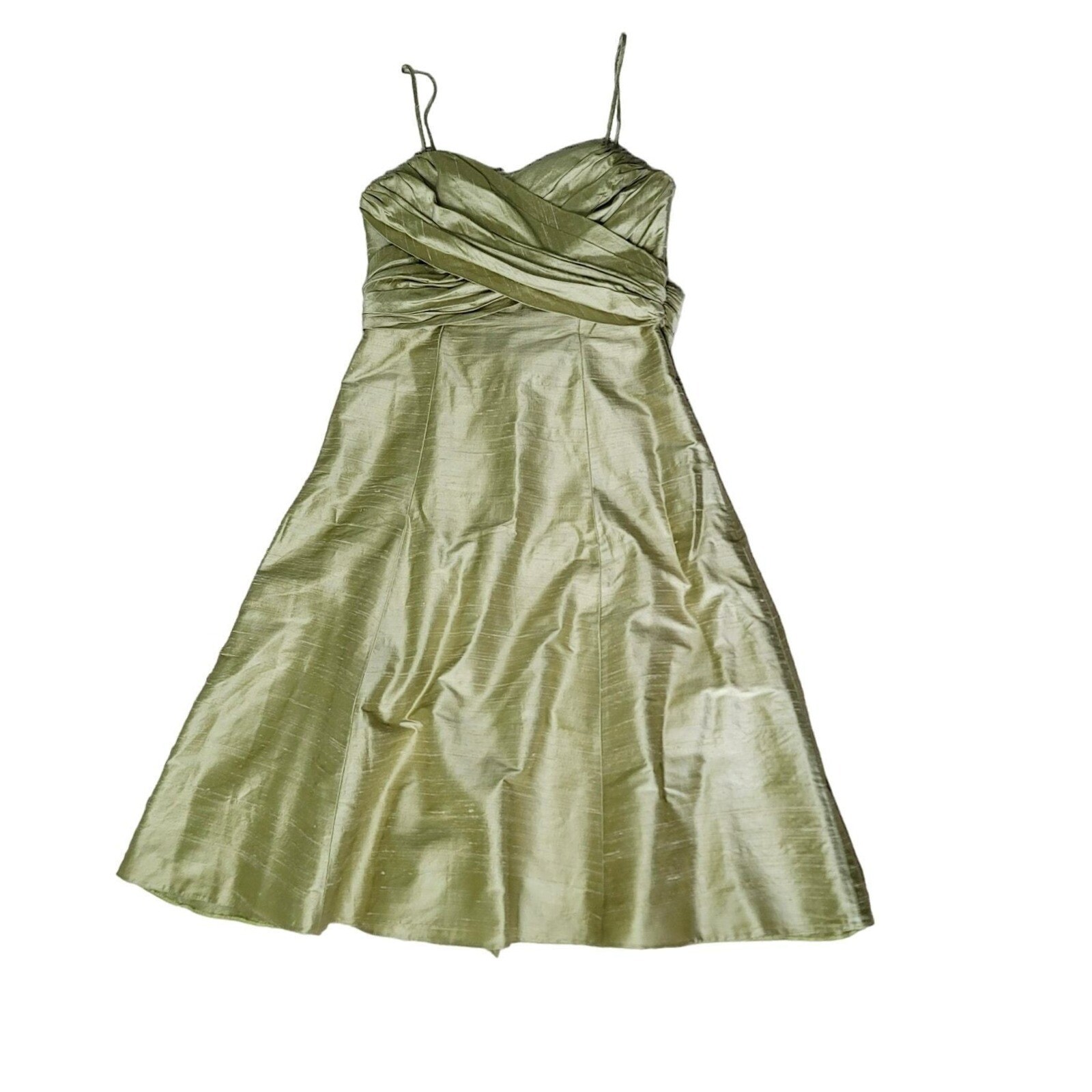 Watters & Watters Silk Dress 6 Green Bow Sleeveless Strappy Evening Cocktail