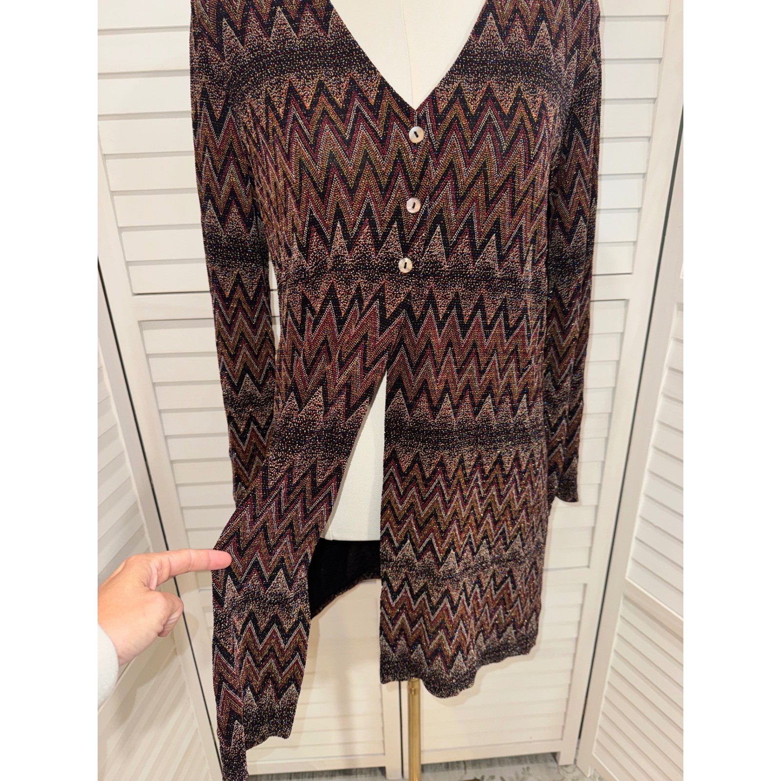 Rabbit Designs Cardigan Womens Multi Metallic Chevron Zigzag Vintage 14M