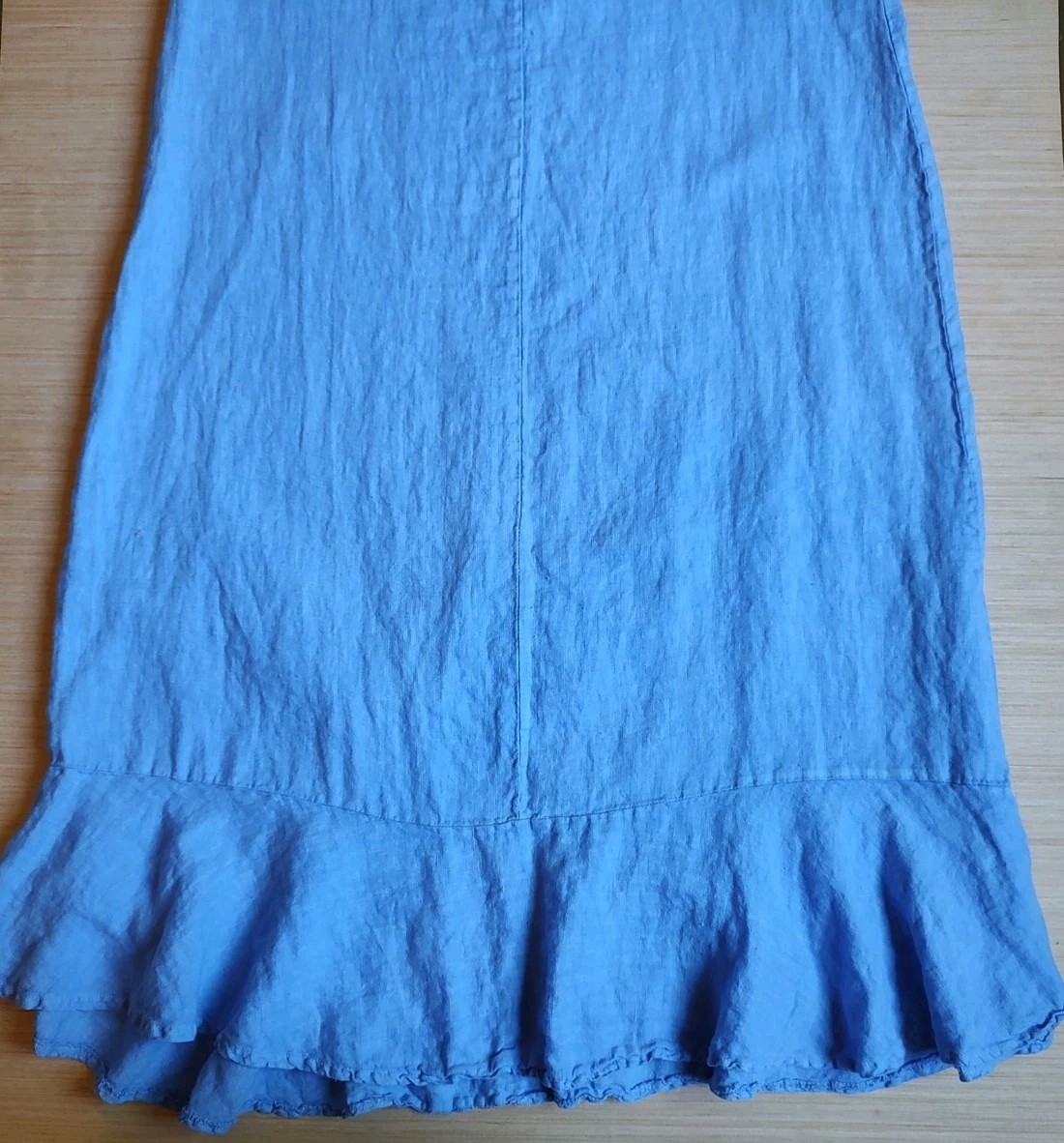 Francesca Bettini Midi Periwinkle Blue 100% Linen Dress Ruffle Hem V Neck Size M