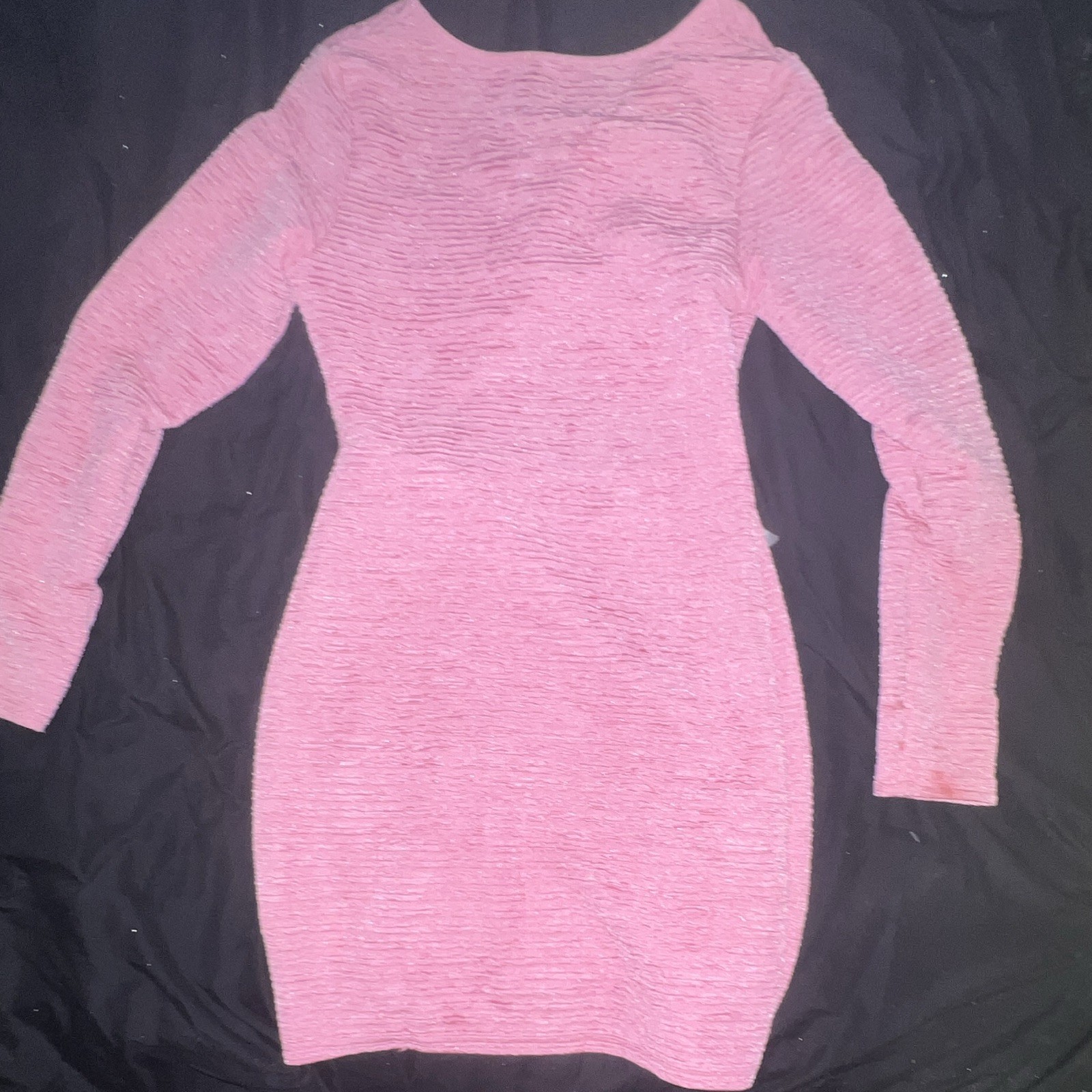 Women’s Pink Solid V-Neck Cut Out Long Sleeve Bodycon Mini Dress Size M