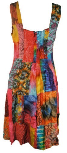 Fairtrade Patchwork Bright Travel Summer Dress 511 S M L XL 8 10 12 14 16