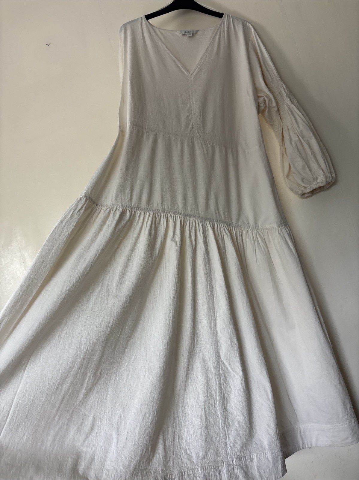 Marks & Spencer Cream Puff Sleeve V Neck Midi Dress Size UK 20