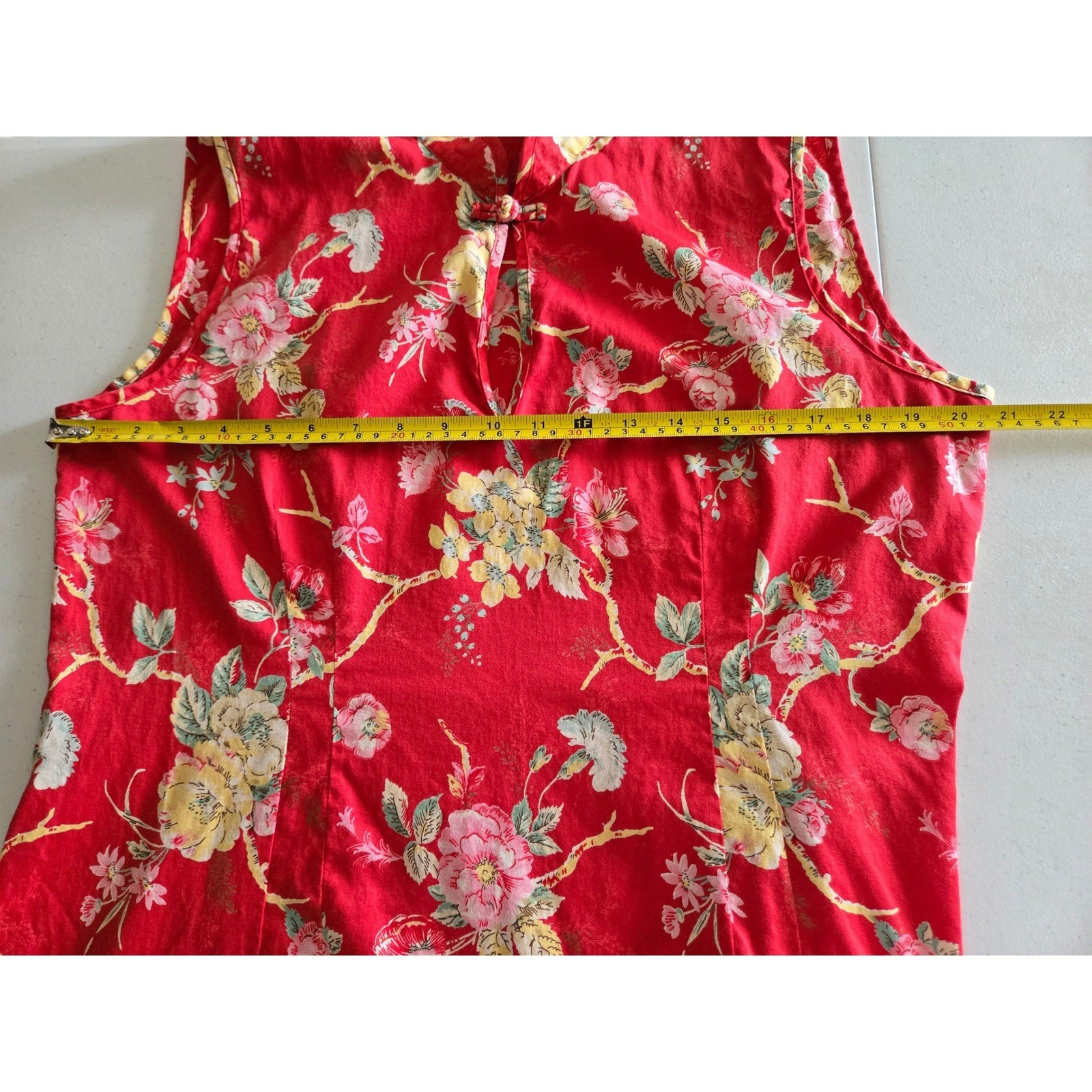 Pine Cone Hill Red Floral 100% Cotton Sleeveless Mandarin Collar Maxi Dress XL