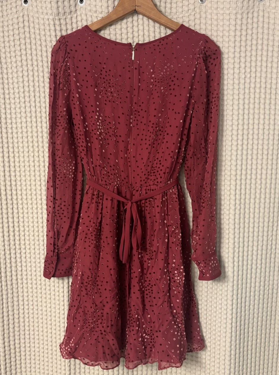 NWT Kate Spade Maroon Festive Confetti Devore Long-Sleeve Mini Dress Size 6
