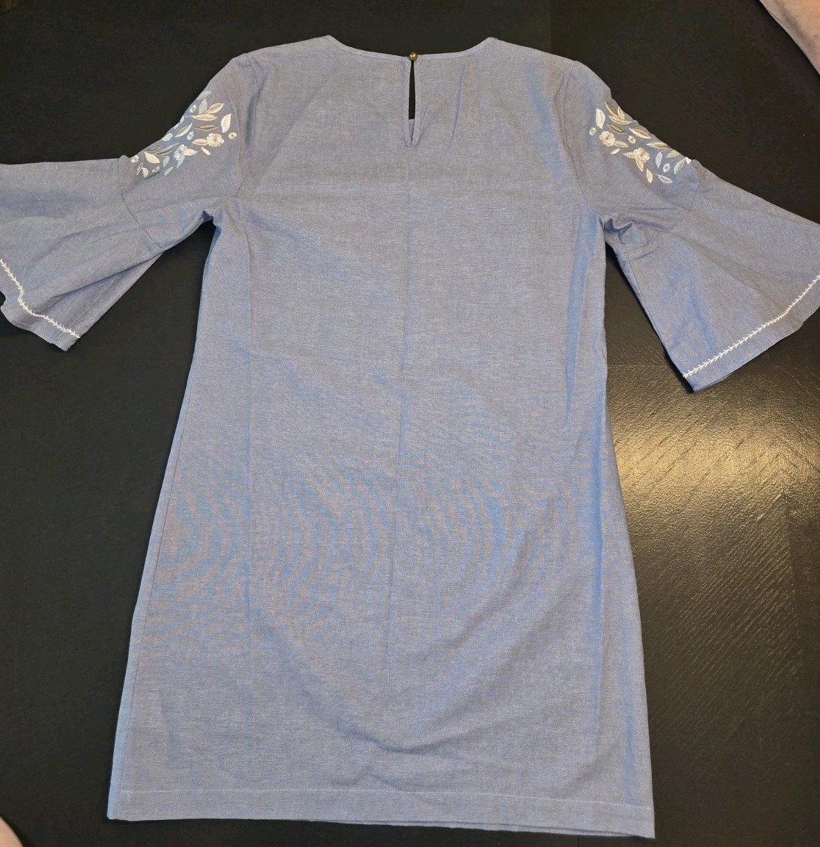 Mud Pie Embroidered Sleeves Blue Shift Dress Cotton Size S. Appears Brand New