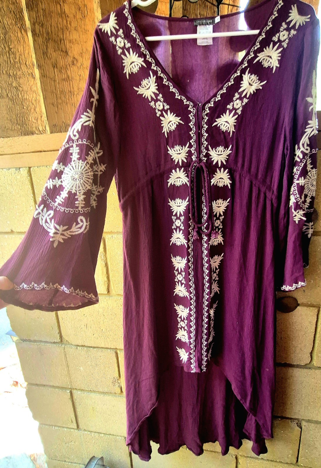 Earthbound Trading Co Romantic Plum Fairy with Ivory Embroidery Dress Medium