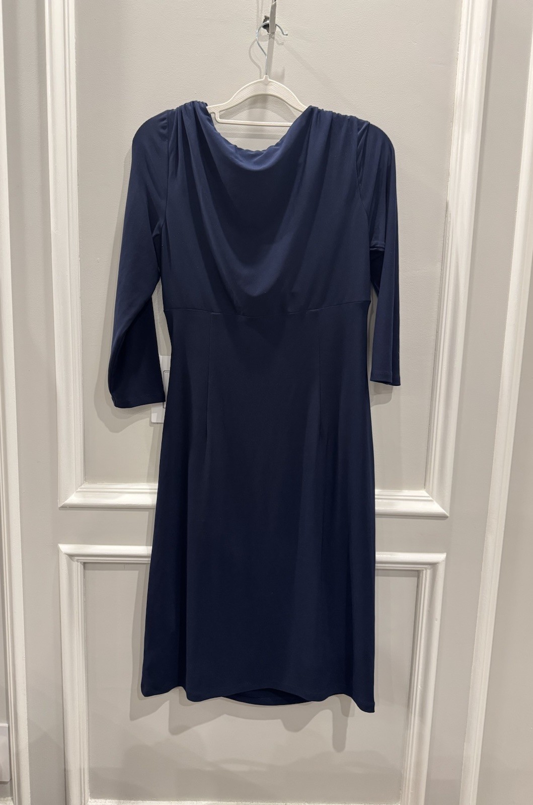 Lauren Ralph Lauren Navy Blue Wrap Ruched Cocktail Sheath Dress Drape Neck 8