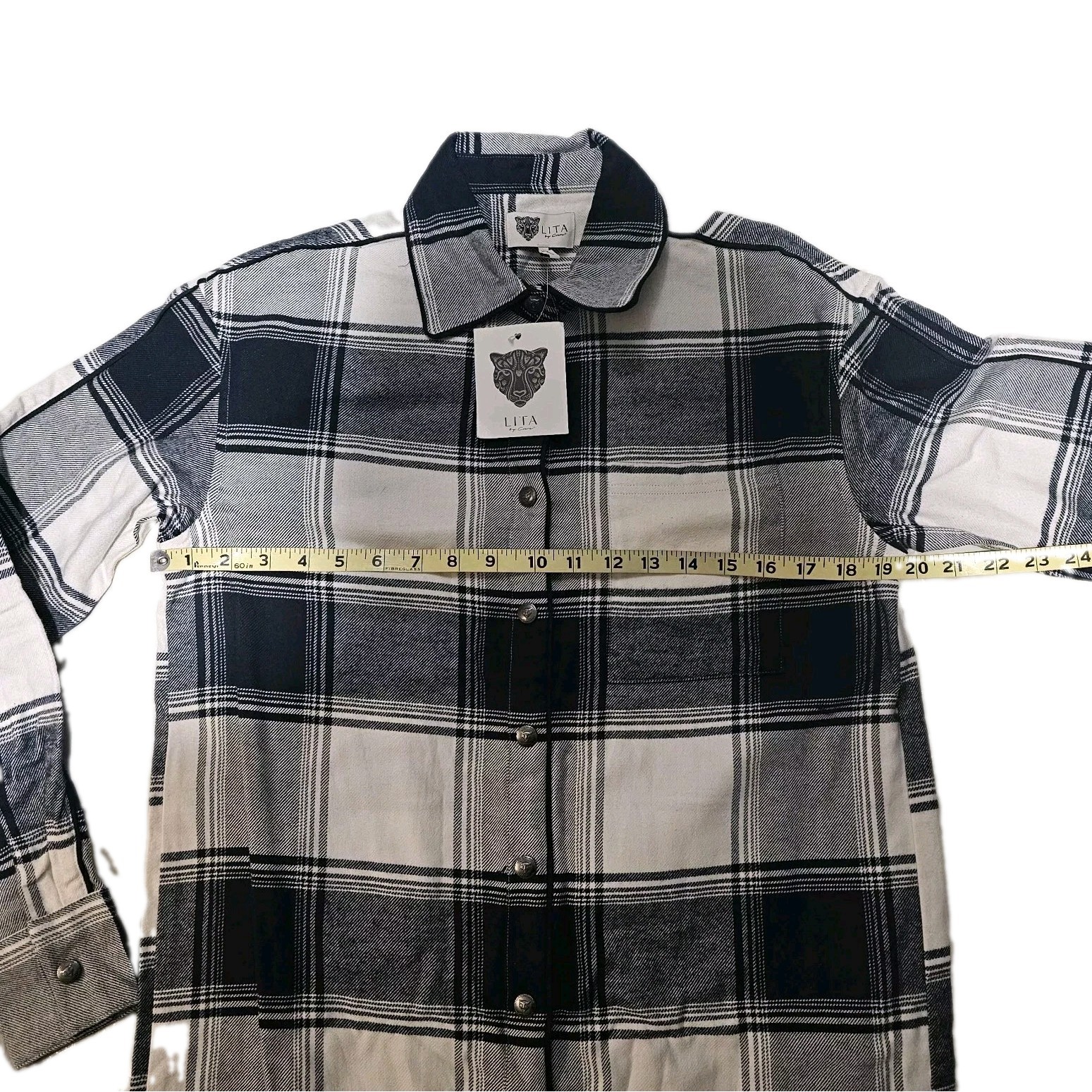Lita by Ciara Revolve 100% Cotton Snap Button Down Plaid Black White $248 Sz XS