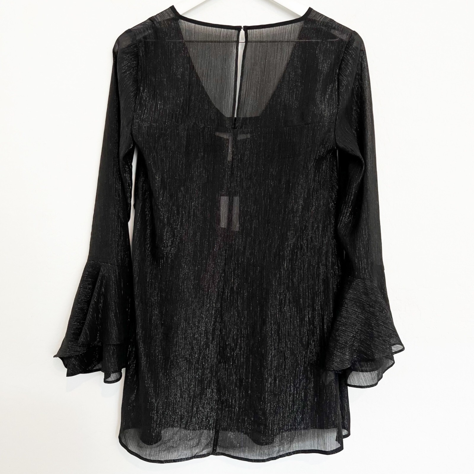 NWT BCBGeneration Size XS Bell Sleeve Sheer Metallic Long Sleeve Mini Dress New