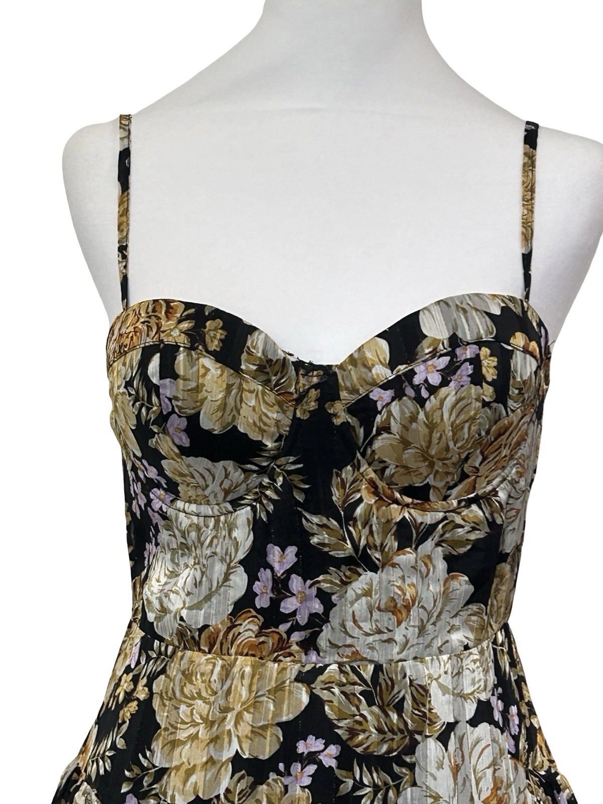 Akira Floral Bustier Mini Dress Romper Skort Black Gold Cottagecore Party S Boho