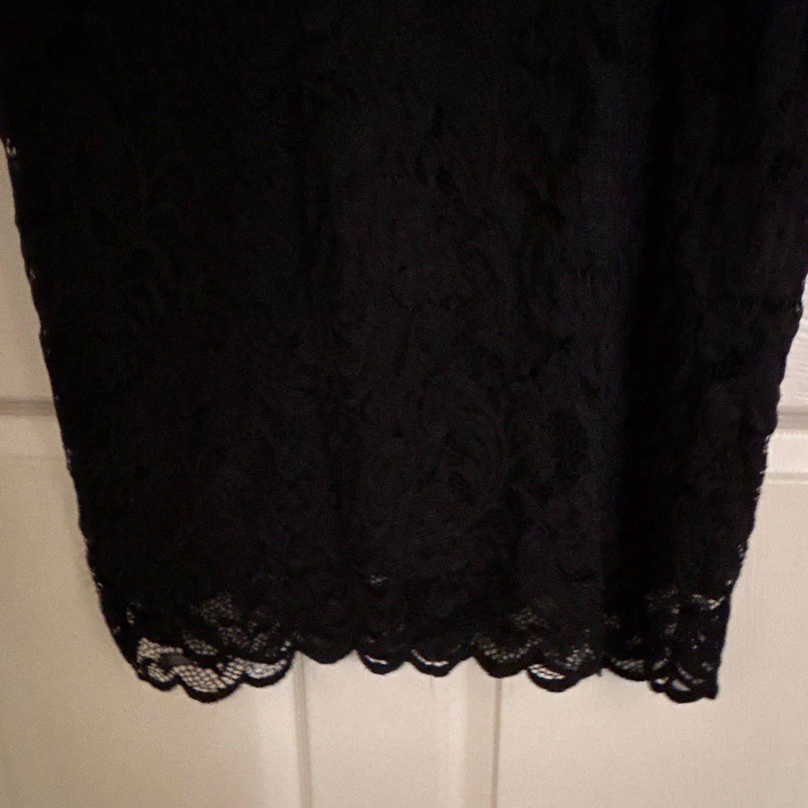 ODCOCD Black Floral Lace Sheath Knee Dress Cap Sleeve Lined Size L
