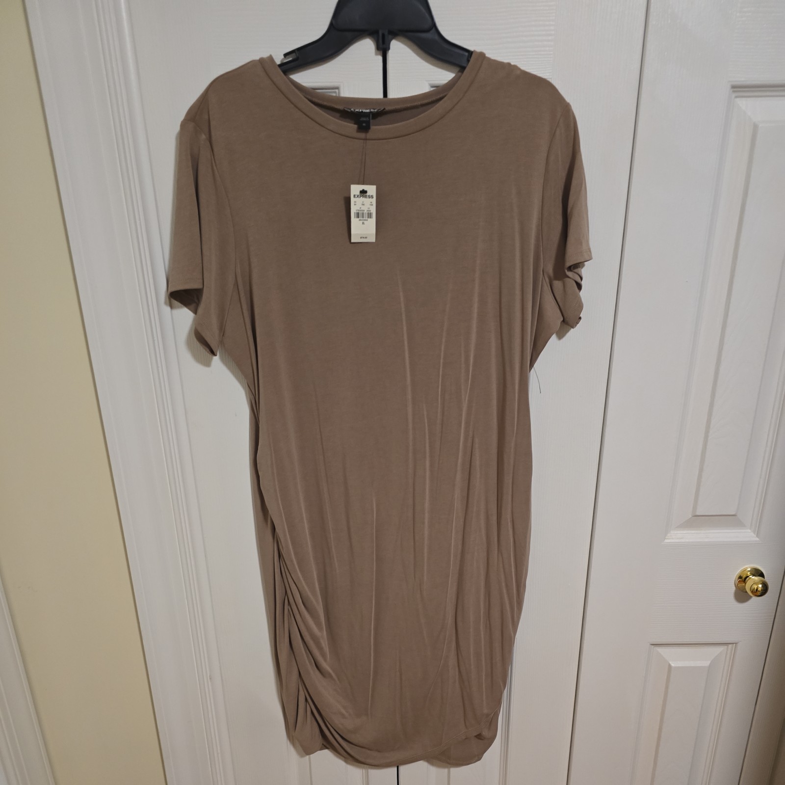 Express Dress Women’s XL Ruched Side Taupe Casual Capsule Modal Every Day