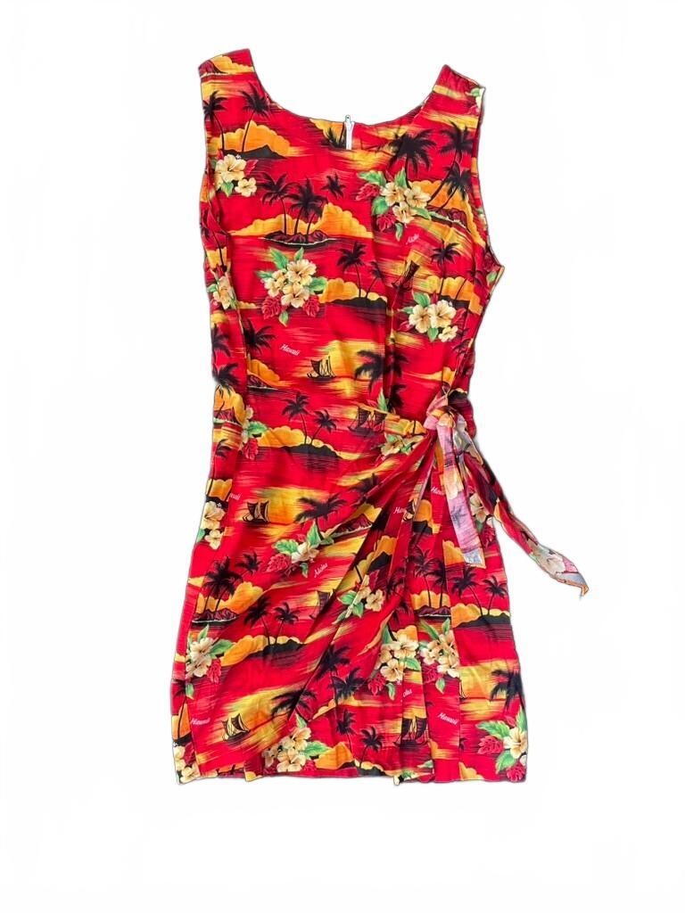 Vintage Hawaiian Red Tropical Wrap Dress XL Aloha Style