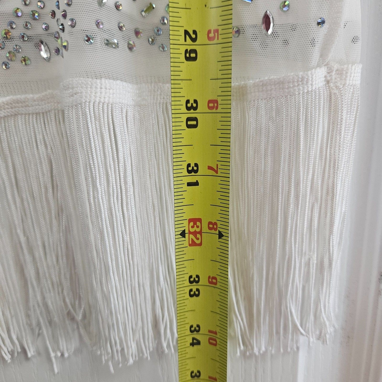12th Tribe Rhinestone Fringe Keely White Embelished Mini Dress Vegas Wedding