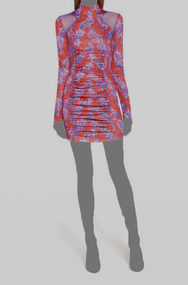 $625 Versace Jeans Couture Women’s Red Floral Ruched Bodycon Dress Size 8