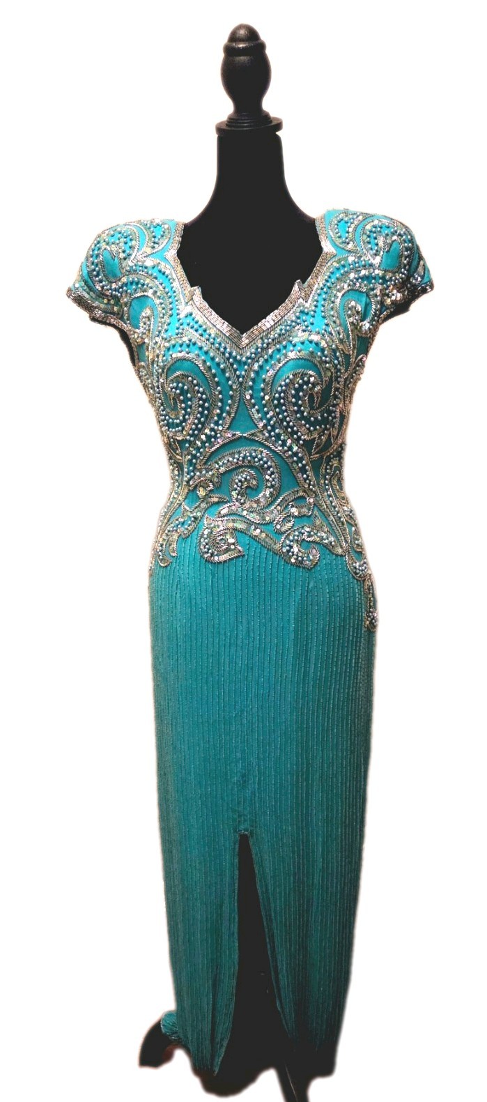 Vintage A.J. Bari Silk Teal Long Evening Dress, Size 8