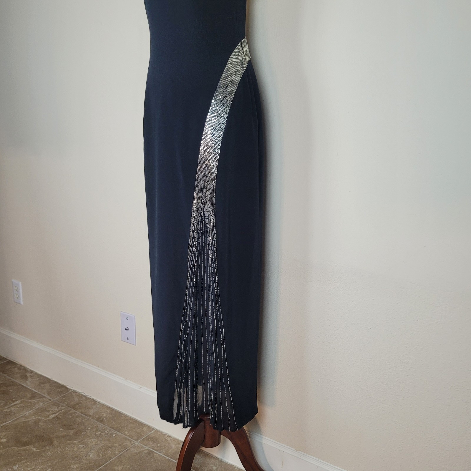 VTG Niteline Dress 6 Black Long Beaded Evening 90s Gown Column Sexy Red Carpet