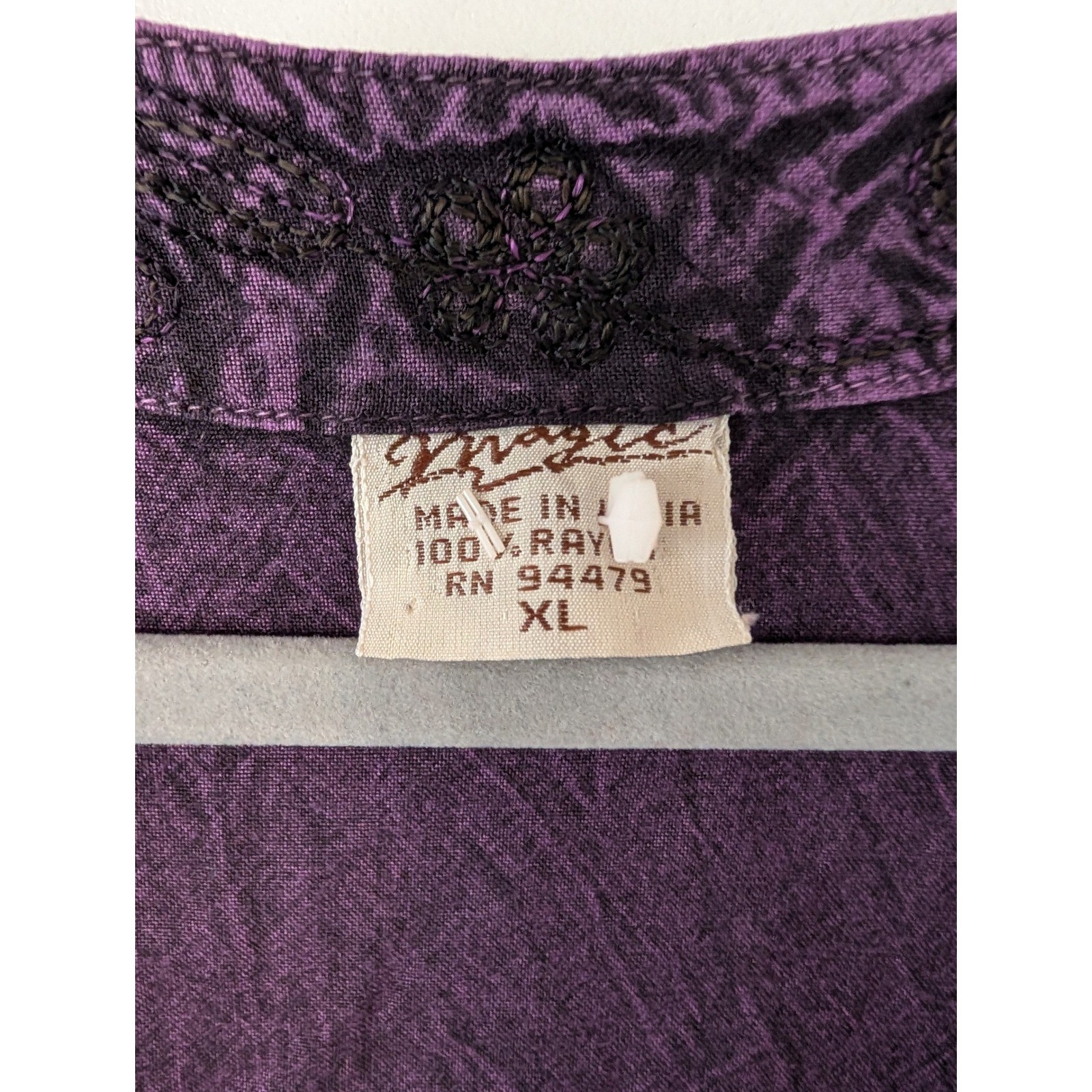 Magic Purple Rayon Embroidered Maxi Dress XL Boho ren faire gypsy crinkle