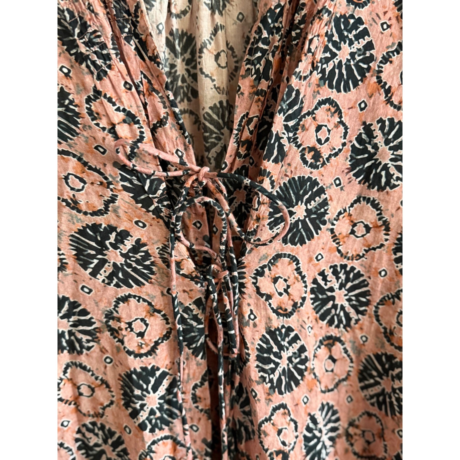 OneSeason Australia Pink Black Floral Cotton Lace Up Tunic Dress Womens Medium
