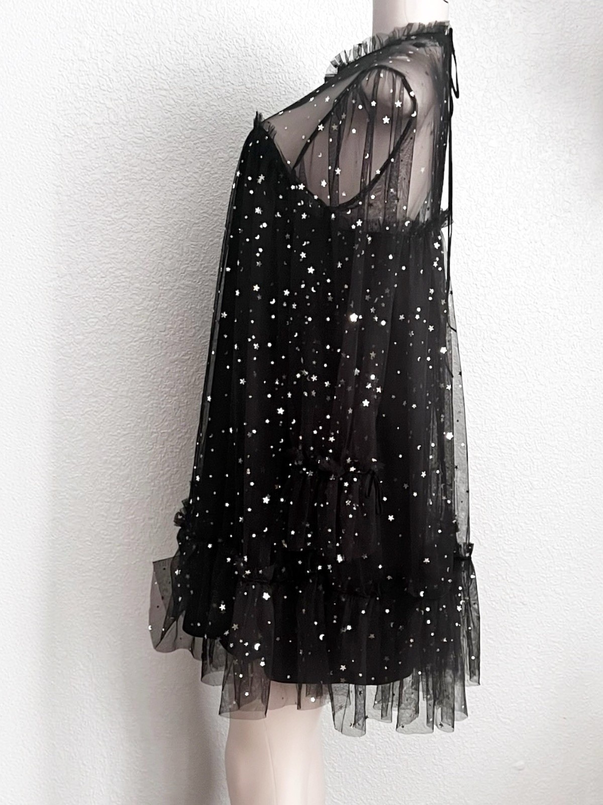 Witchy Celestial Silver Star Mesh Mini Black SZ M
