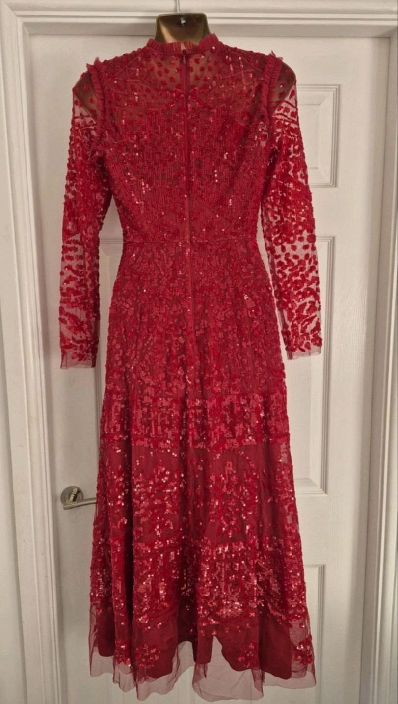 Needle & Thread Aurora, Red Sequin Midi Dress UK 8 Us 4 ASO Kate Middleton Royal