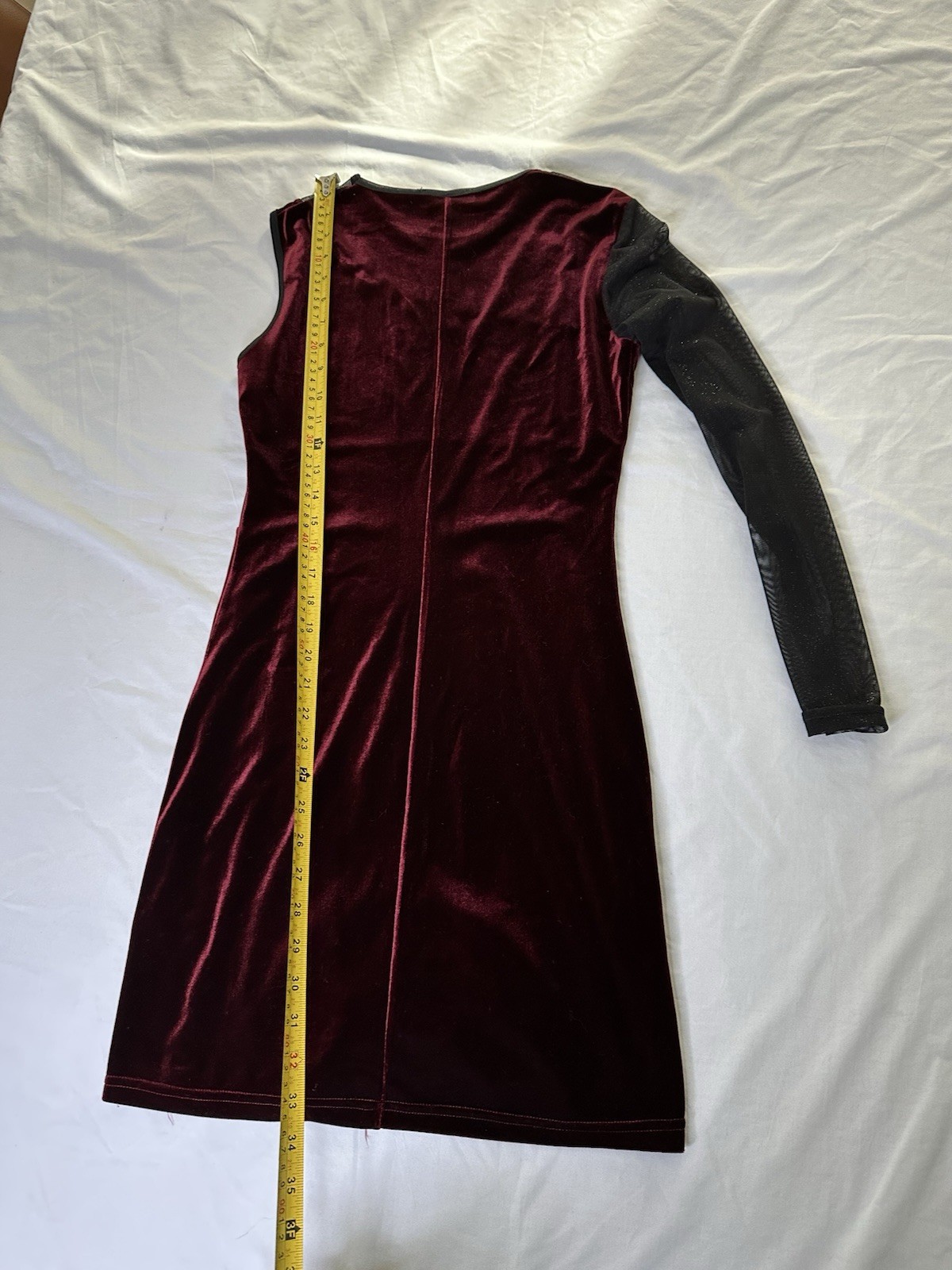 Paris Velvet Mesh Asymmetrical Mini Dress Burgundy One Sleeve Bodycon Dress S