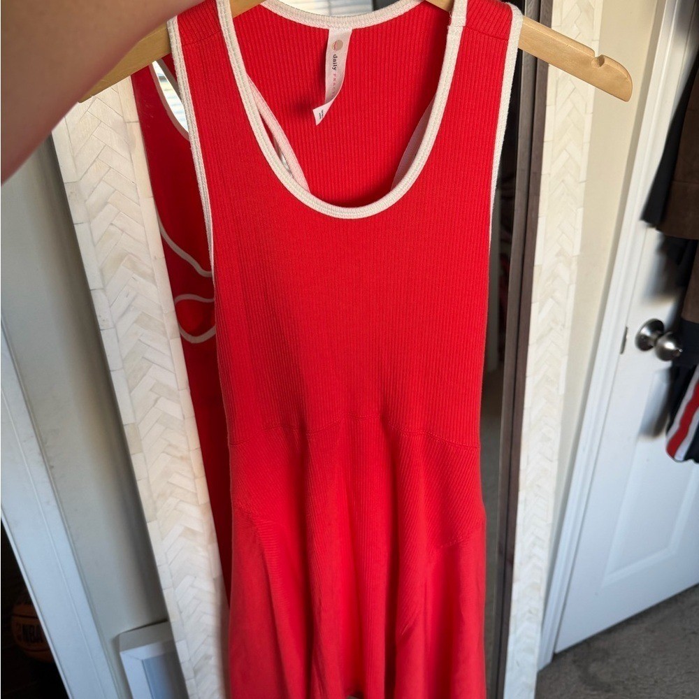 Anthropologie Daily Practice Red Ribbed Tank Tennis Dress with White Trim