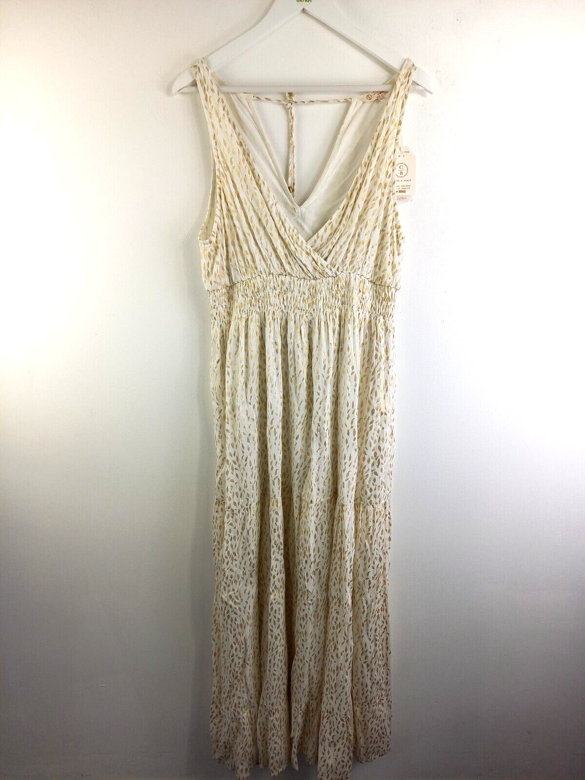 Copper & Black Women’s Ivy Foil Maxi Dress White & Gold Size 14 NWOTF2